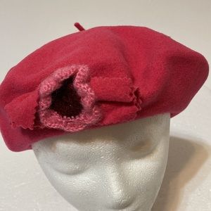 HOT PINK NEW FRONT EMBELLISHED WOOL BERET HAT